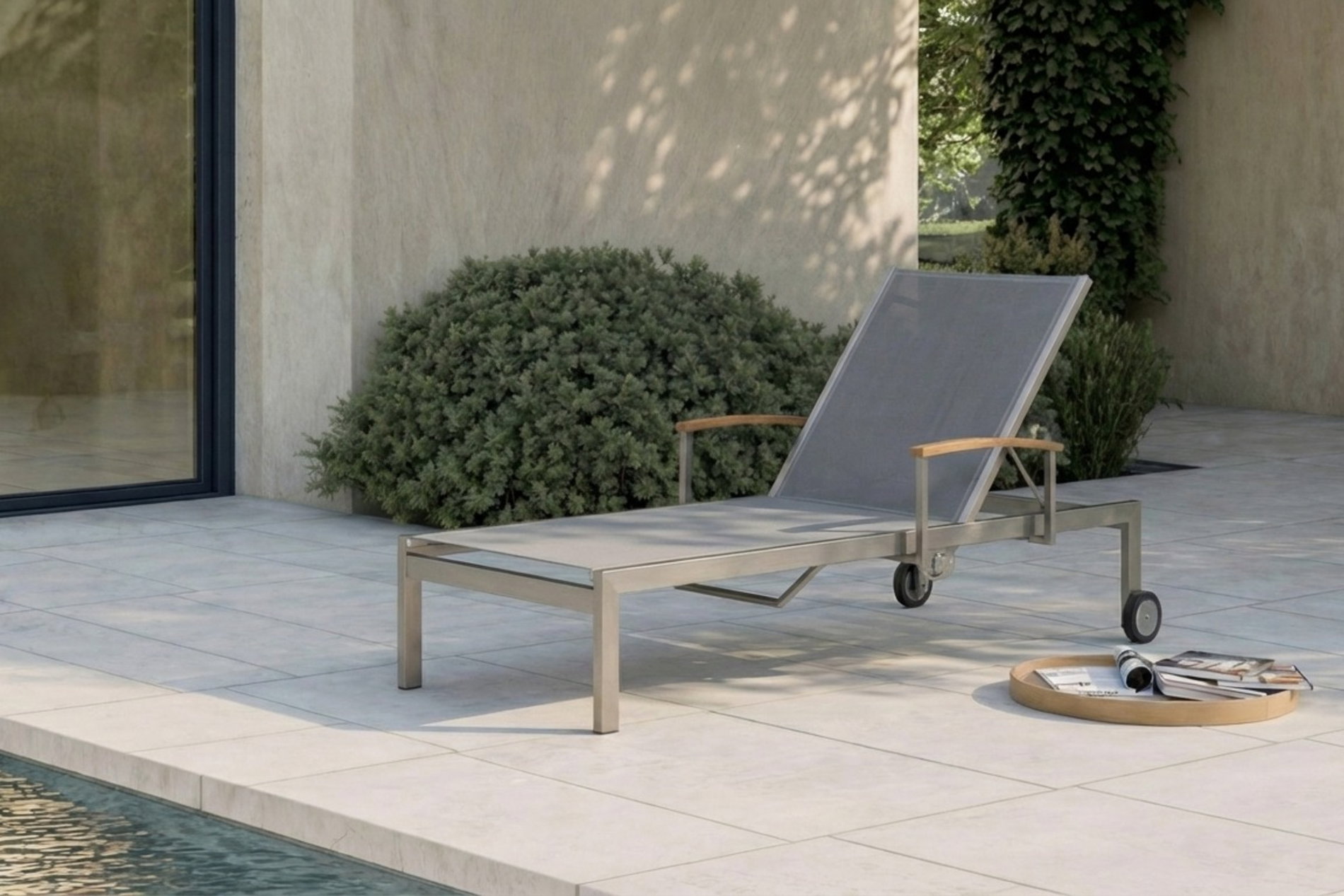 OUTFLEXX Rollliege, silber, Edelstahl/Textilene, mit Gasfeder, 195,5x74x35cm