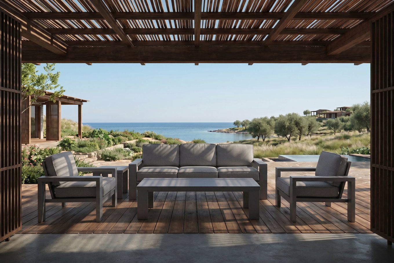 HARTMAN Titan Gartenlounge, 5 Personen, inkl. Auflagen, Aluminium, Lounge- und Beistelltisch