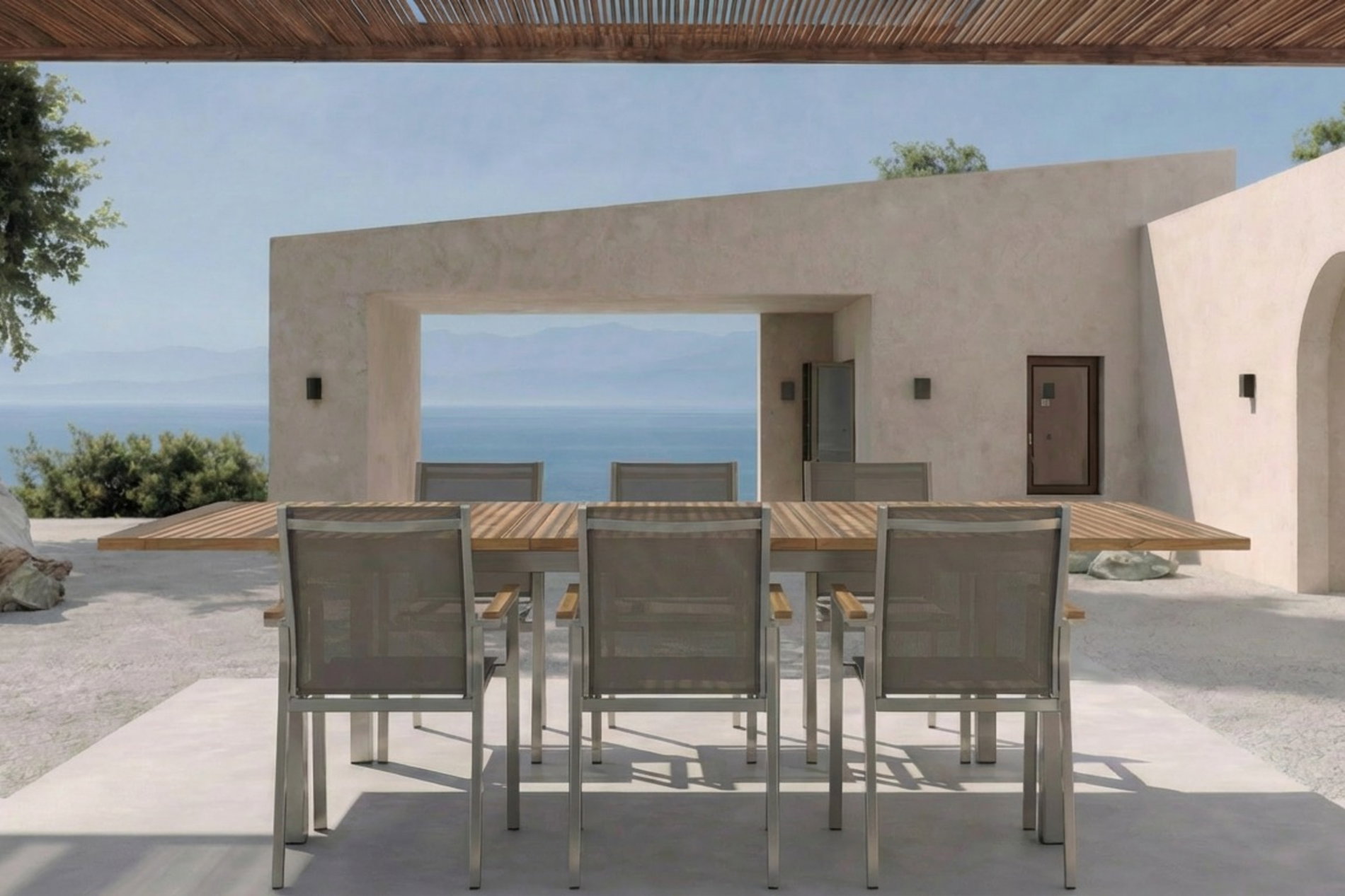 STERN Cardiff Garten-Essgruppe, taupe/grau, Edelstahl/Textil, 162/220 x 90 cm, 6 Pers., Teakholz