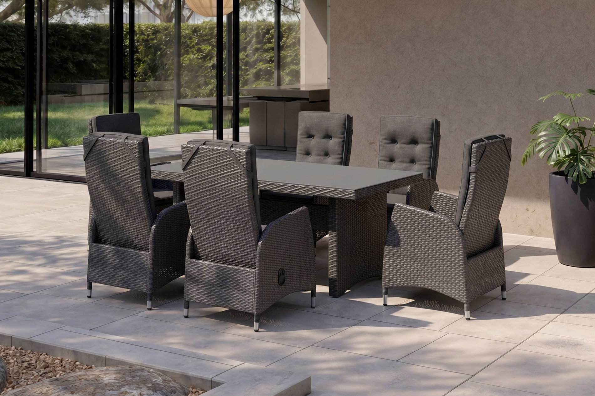 OUTFLEXX Malta Garten-Essgruppe, 6 Personen, inkl. Polster, 200x95cm, Alu/Polyrattan