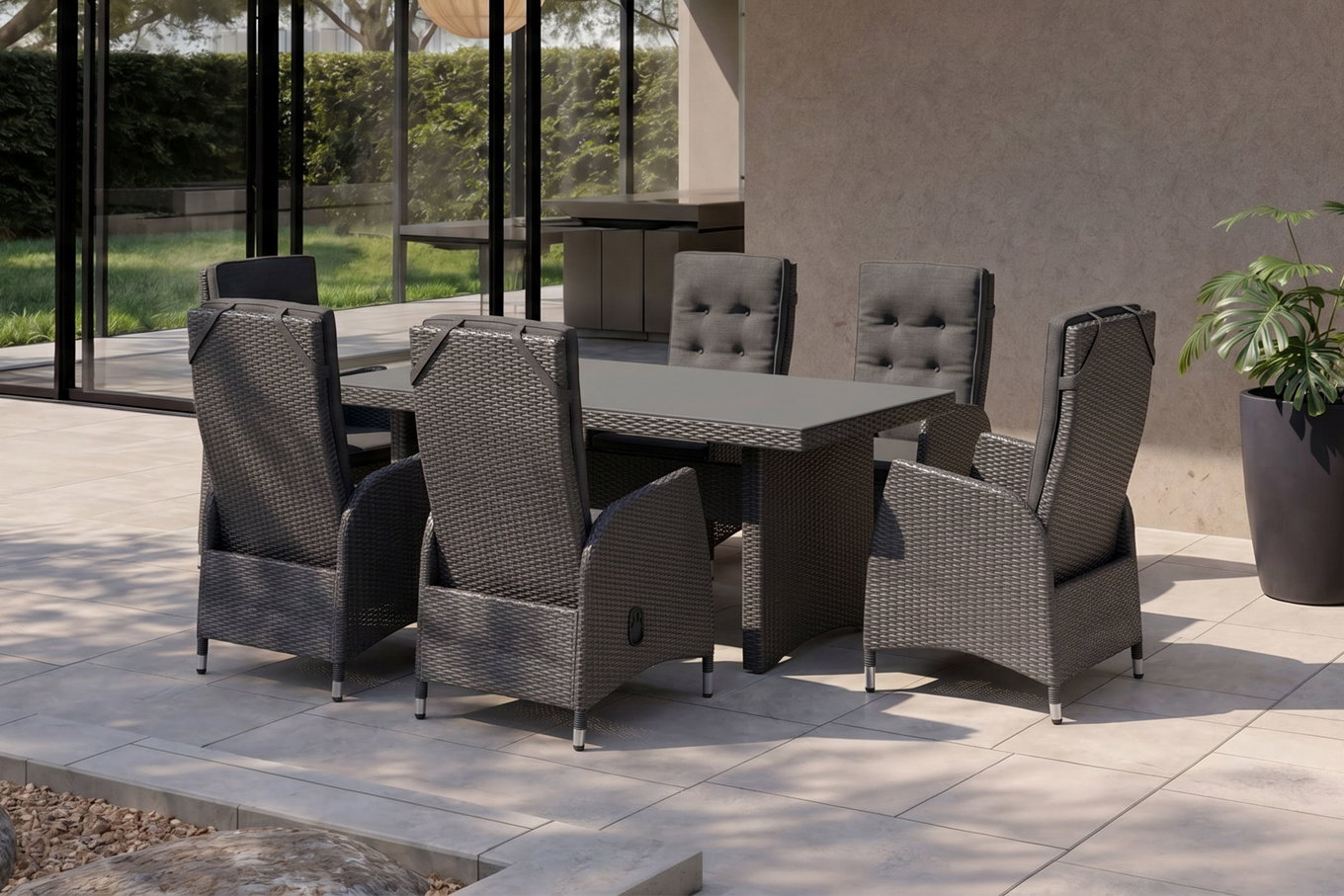 OUTFLEXX Malta Garten-Essgruppe, 6 Personen, inkl. Polster, 200x95cm, Alu/Polyrattan
