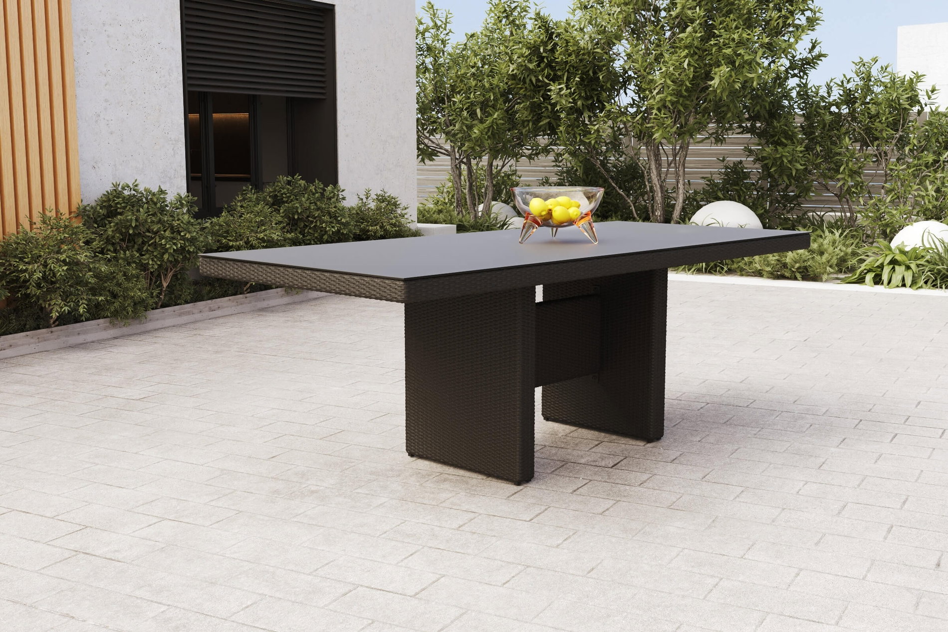 OUTFLEXX Rocking Dining Tisch, grau/braun-meliert, Polyrattan, 220 x 100 cm, Glasplatte in Steinoptik OUTFLEXX Rocking Dining Tisch, grau/braun-meliert, Polyrattan, 220 x 100 cm, Glasplatte in Steinoptik