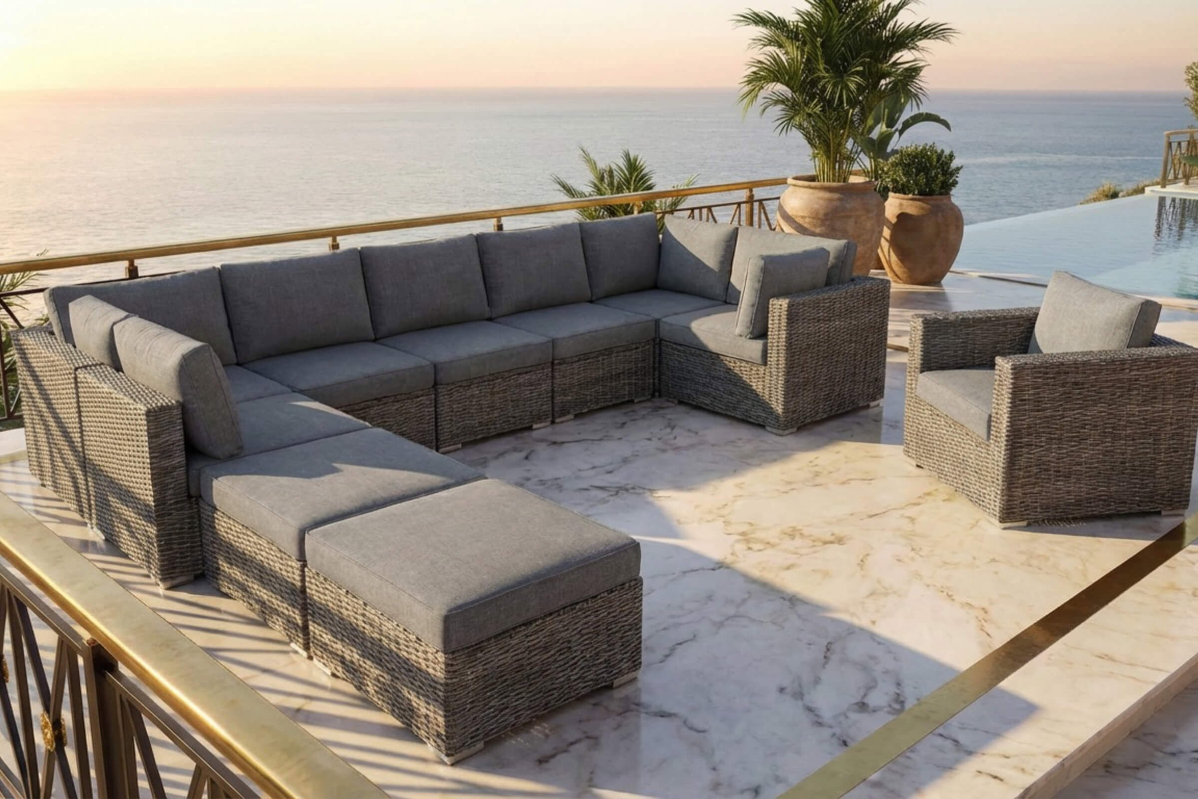 OUTFLEXX Loungemöbel-Set grau 10 Pers. +Sessel