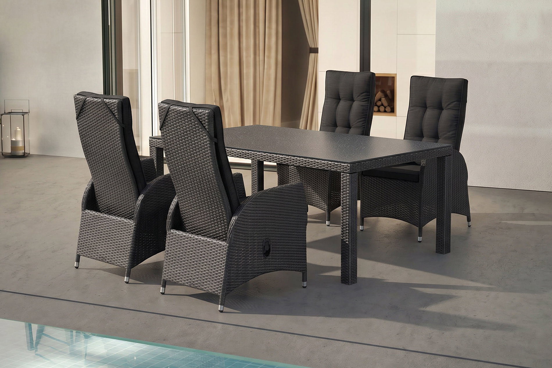 OUTFLEXX Rocking Garten-Essgruppe, grau/braun-meliert, Polyrattan, Tisch 180 x 110 cm, 4 Sessel OUTFLEXX Rocking Garten-Essgruppe, grau/braun-meliert, Polyrattan, Tisch 180 x 110 cm, 4 Sessel