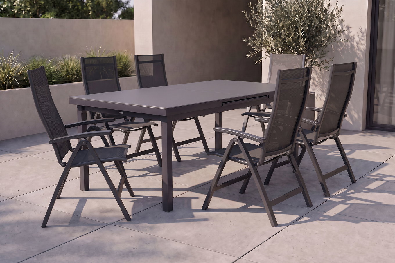 KETTLER Altura Garten-Essgruppe, anthrazit, Alu/Textilene, Tisch 180/240x100cm, 6 Klappstühle