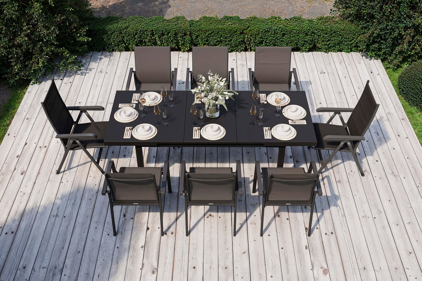 KETTLER BasicPlus Garten-Essgruppe, 8 Personen, ausziehbar, 180-240cm, Alu/Textilene