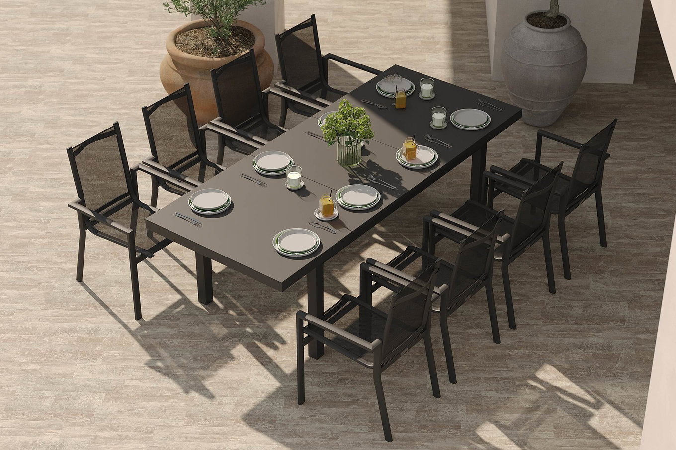 OUTFLEXX Premium Garten-Essgruppe, 8 Personen, ausziehbar, 180-240cm, Alu/Textilene