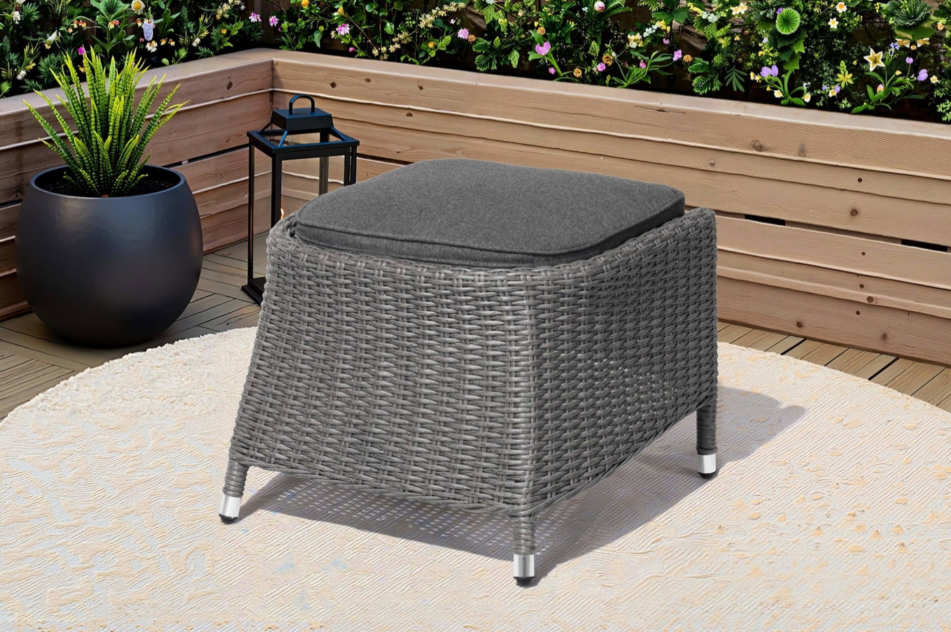 B-Ware: OUTFLEXX Vigo Fußhocker, stahlgrau-meliert, Polyrattan, 56x54x40cm, inkl. Polster