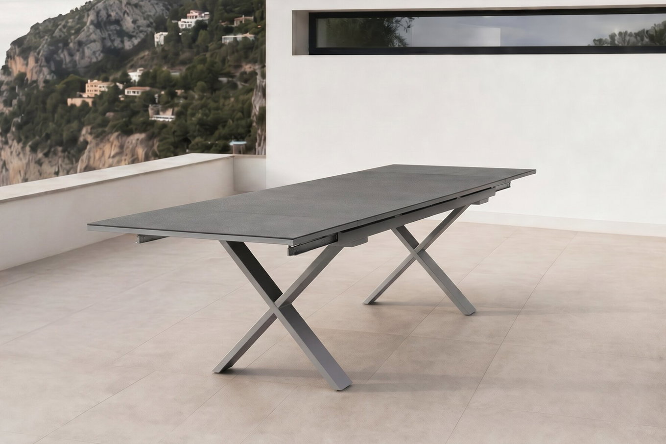 OUTFLEXX Toronto Ausziehtisch, silber, Alu/Spraystone, 180/280x100cm, Schubladenauszug
