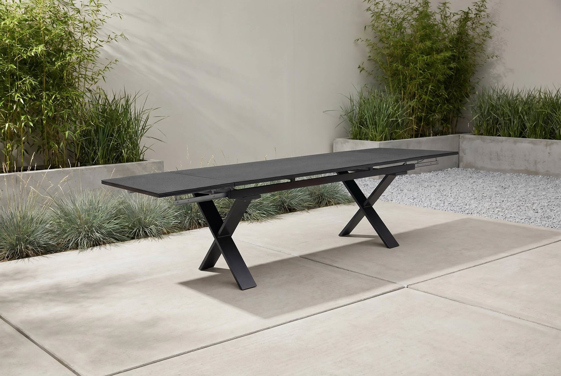 OUTFLEXX Toronto Ausziehtisch, anthrazit, Alu/Spraystone, 180/280x100cm, Schubladenauszug