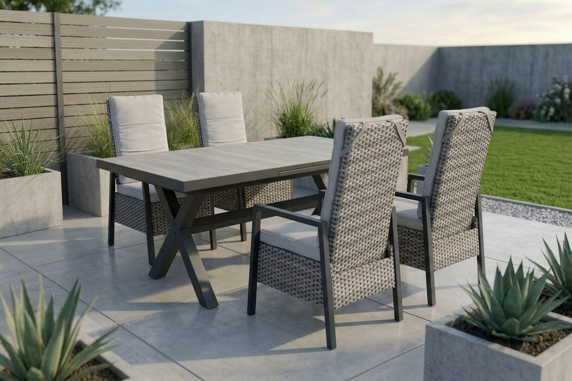 OUTFLEXX Louvra Select Garten-Essgruppe, natur/anthrazit, Polyrattan/Alu, 4 Sessel, Tisch 160/210 x 100 cm OUTFLEXX Louvra Select Garten-Essgruppe, natur/anthrazit, Polyrattan/Alu, 4 Sessel, Tisch 160/210 x 100 cm