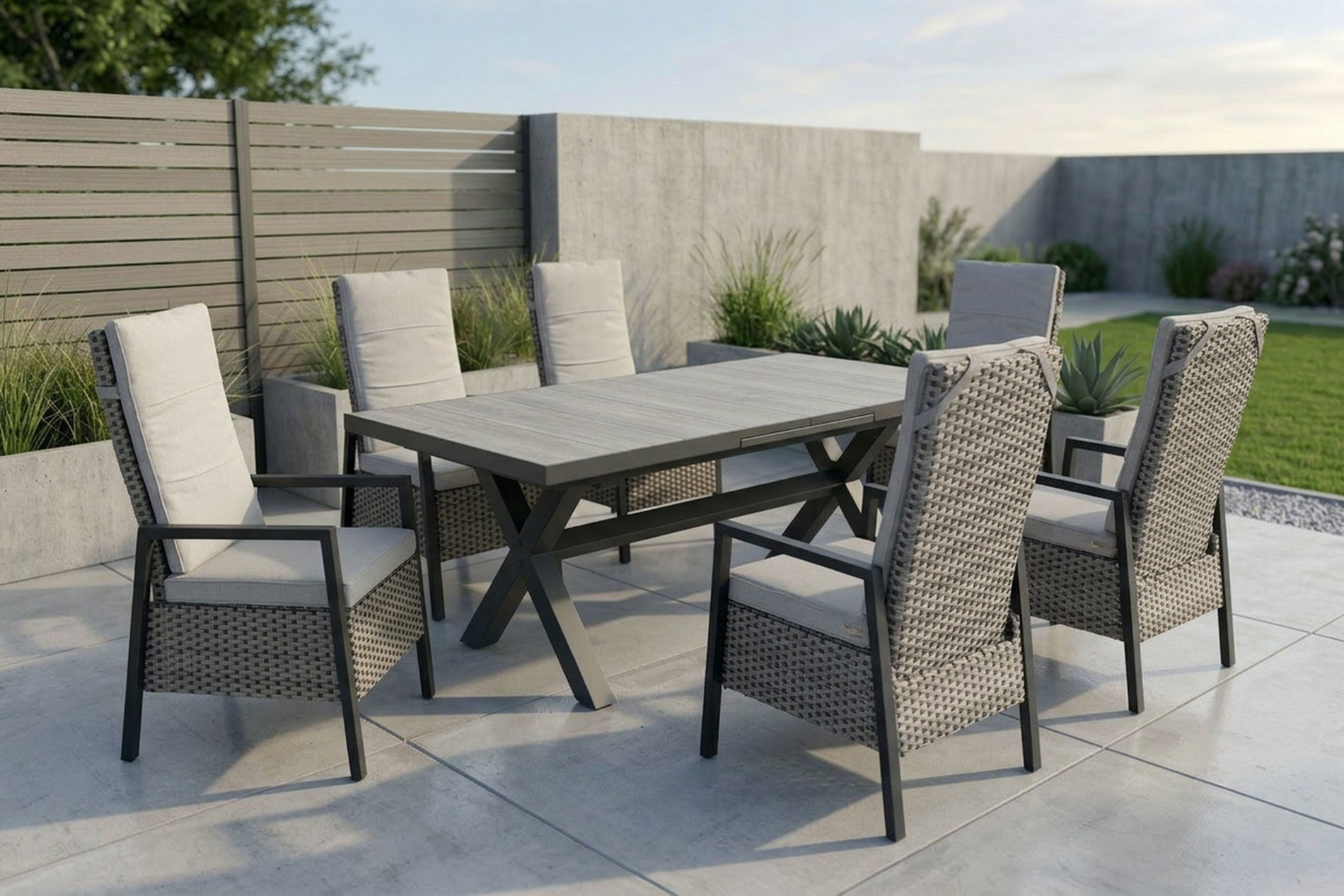 OUTFLEXX Louvra Select Garten-Essgruppe, natur/anthrazit, Polyrattan/Alu, 6 Sessel, Tisch 160/210 x 100 cm OUTFLEXX Louvra Select Garten-Essgruppe, natur/anthrazit, Polyrattan/Alu, 6 Sessel, Tisch 160/210 x 100 cm