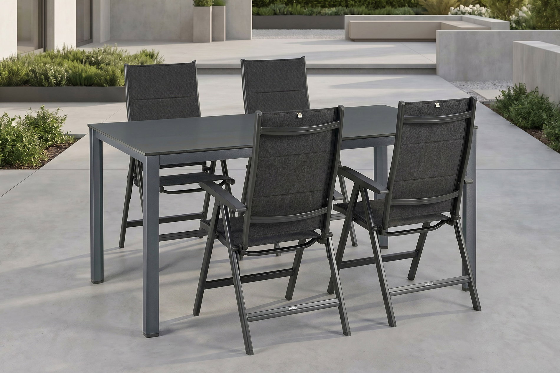 KETTLER KETTALUX-PLUS/Basic Plus Padded Sitzgruppe, anthrazit, Alu/Textilene, Tisch 160x95 cm, 4 Klappstühle KETTLER KETTALUX-PLUS/Basic Plus Padded Sitzgruppe, anthrazit, Alu/Textilene, Tisch 160x95 cm, 4 Klappstühle