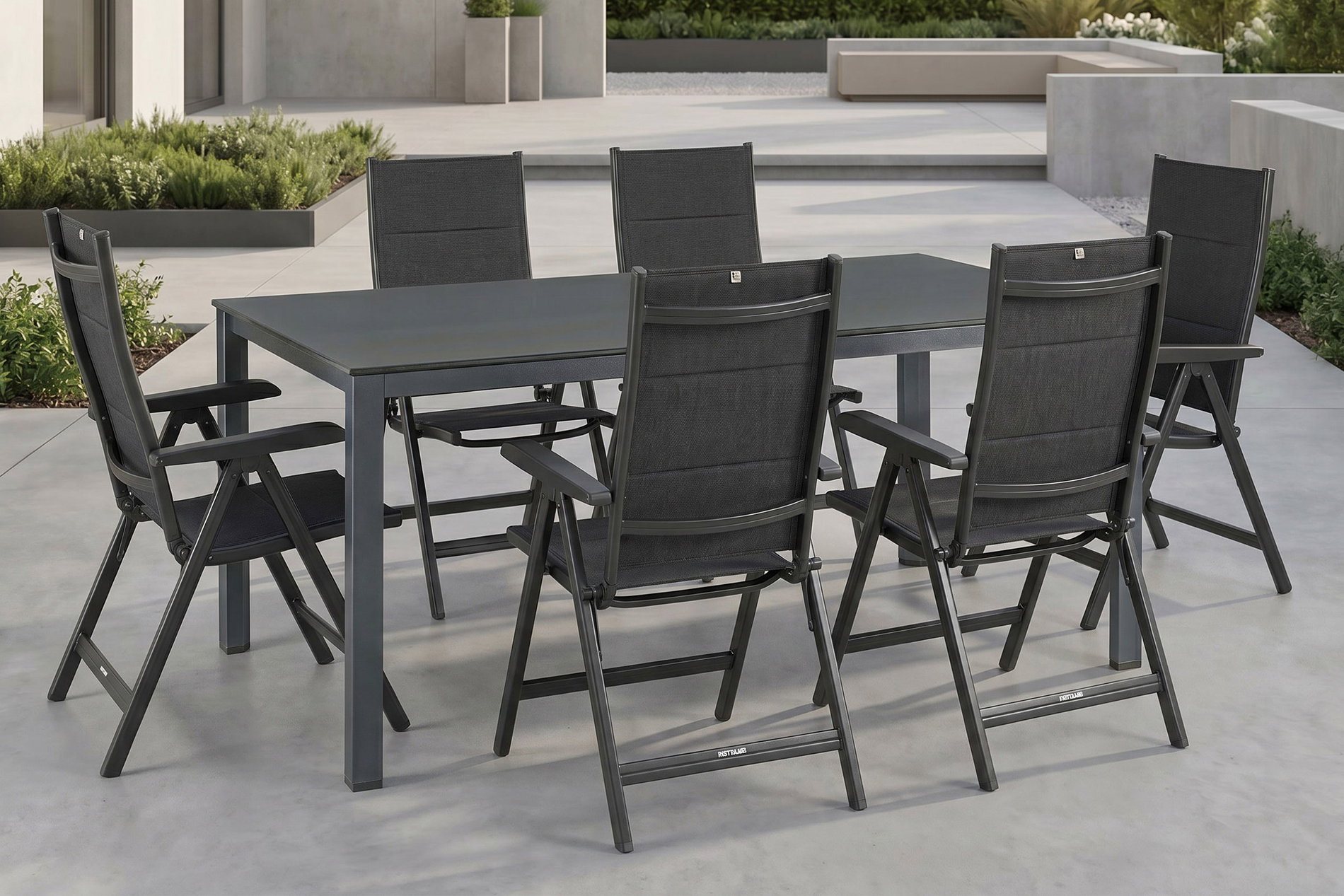 KETTLER KETTALUX-PLUS/Basic Plus Padded Sitzgruppe, anthrazit, Alu/Textilene, Tisch 160x95 cm, 6 Klappstühle KETTLER KETTALUX-PLUS/Basic Plus Padded Sitzgruppe, anthrazit, Alu/Textilene, Tisch 160x95 cm, 6 Klappstühle