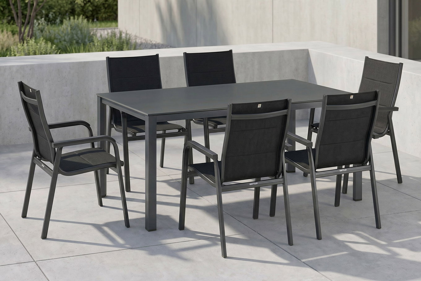 KETTLER KETTALUX-PLUS/Basic Plus Padded Sitzgruppe, anthrazit, Alu/Textilene, Tisch 160x95 cm, 6 Personen, gepolsterte Sitz - und Rückenfläche
