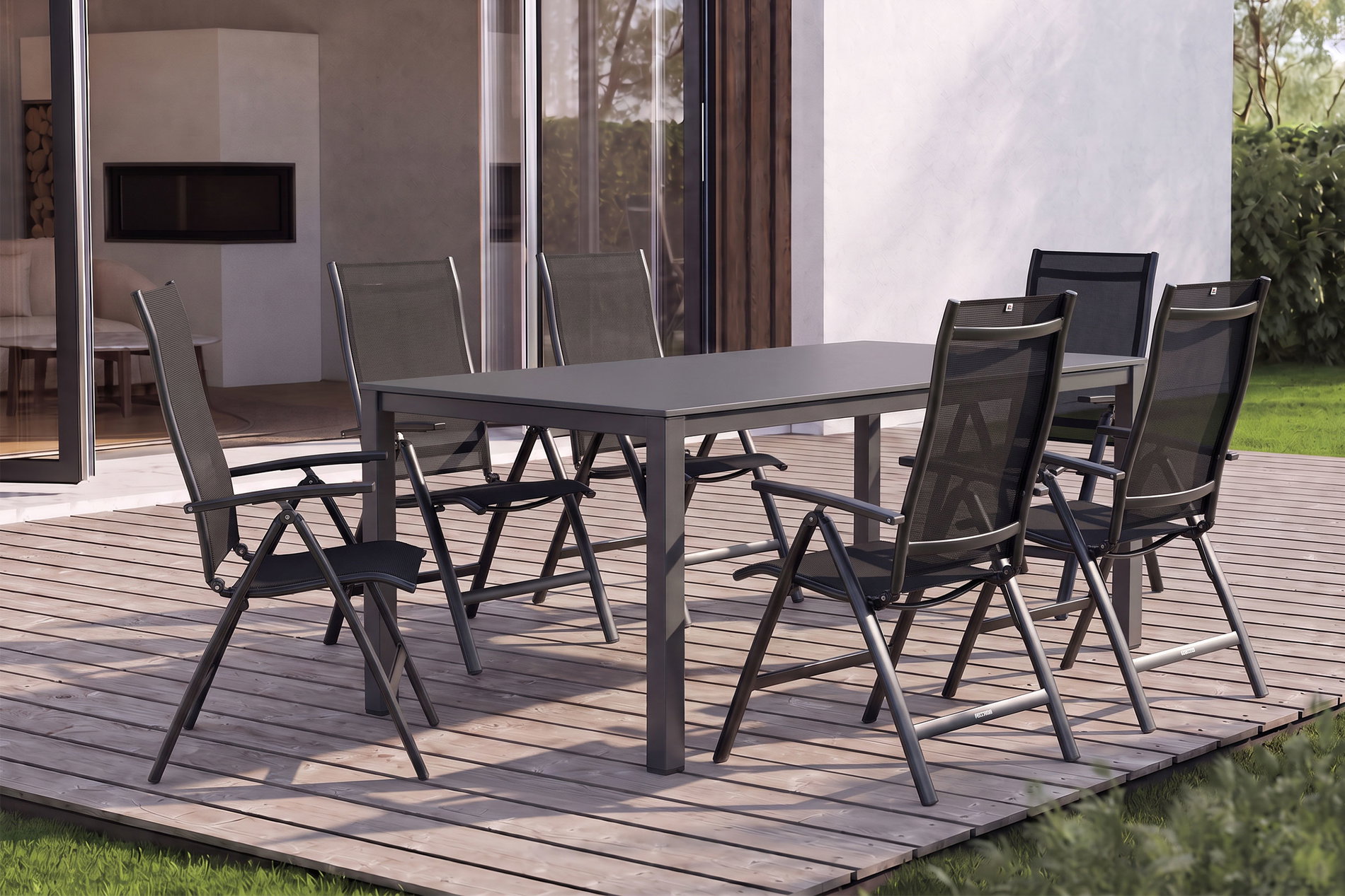 KETTLER KETTALUX-PLUS/Legato Curve Sitzgruppe, anthrazit, Alu/Textilene, Tisch 160x95 cm, 6 Klappstühle KETTLER KETTALUX-PLUS/Legato Curve Sitzgruppe, anthrazit, Alu/Textilene, Tisch 160x95 cm, 6 Klappstühle