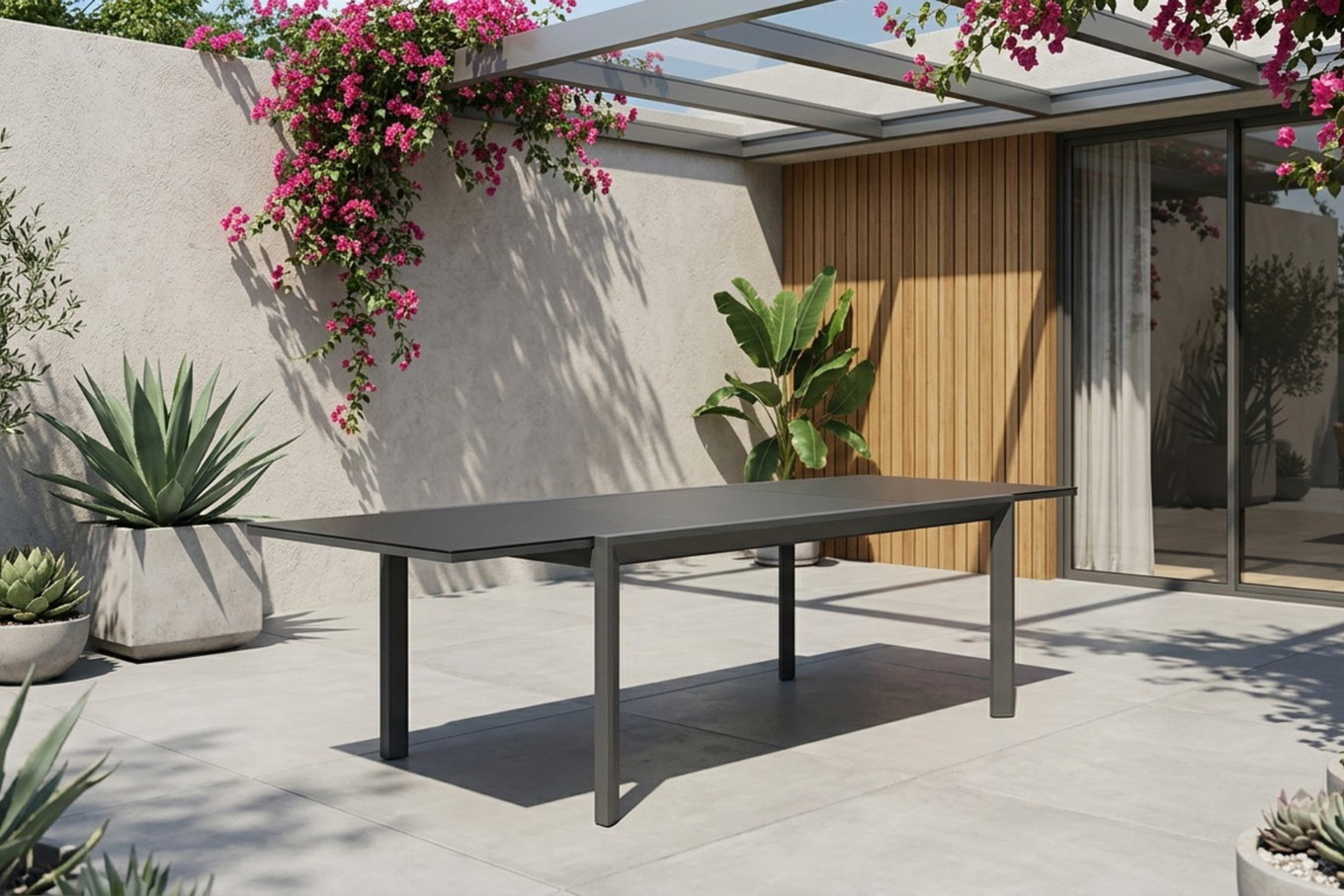 OUTFLEXX Grawford Gartentisch, ausziehbar 180-270cm, Glaskeramik anthrazit, Aluminium