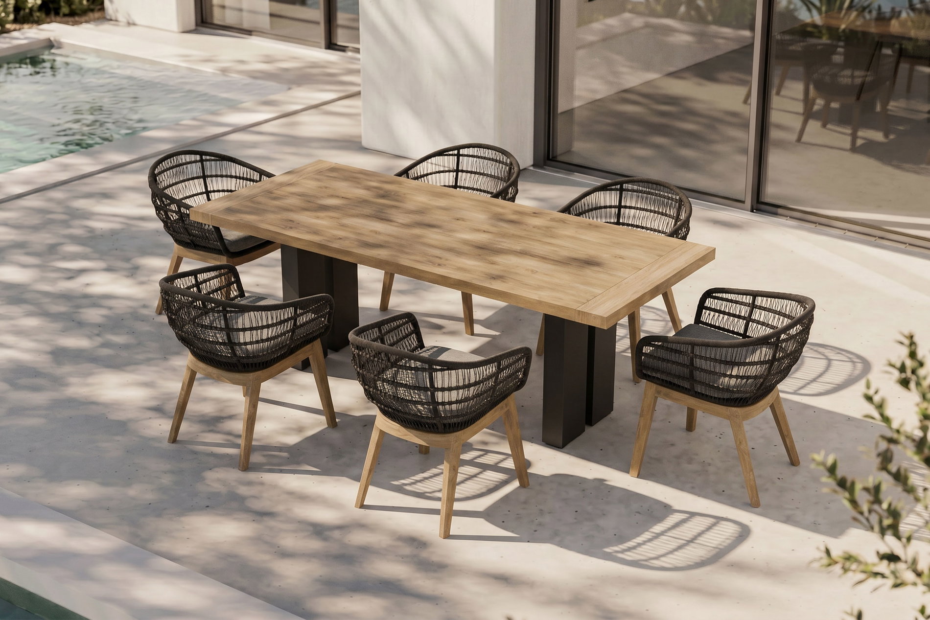OUTFLEXX Bob Garten-Essgruppe, anthrazit/natur, Alu/recycled Teak/Rope, 220 x 100 cm, 6 x Sessel, FSC®-zertifiziertes Produkt OUTFLEXX Bob Garten-Essgruppe, anthrazit/natur, Alu/recycled Teak/Rope, 220 x 100 cm, 6 x Sessel, FSC®-zertifiziertes Produkt