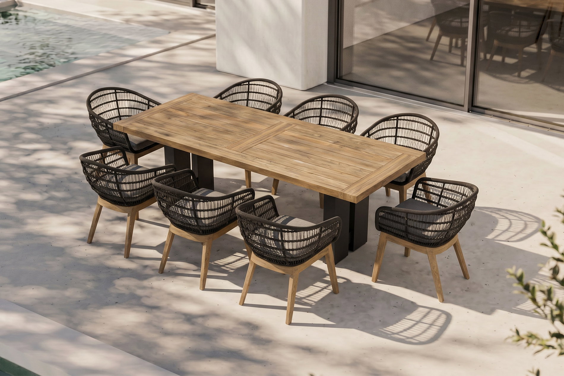OUTFLEXX Bob Garten-Essgruppe, anthrazit/natur, Alu/recycled Teak/Rope, 220 x 100 cm, 8 x Sessel, FSC®-zertifiziertes Produkt OUTFLEXX Bob Garten-Essgruppe, anthrazit/natur, Alu/recycled Teak/Rope, 220 x 100 cm, 8 x Sessel, FSC®-zertifiziertes Produkt