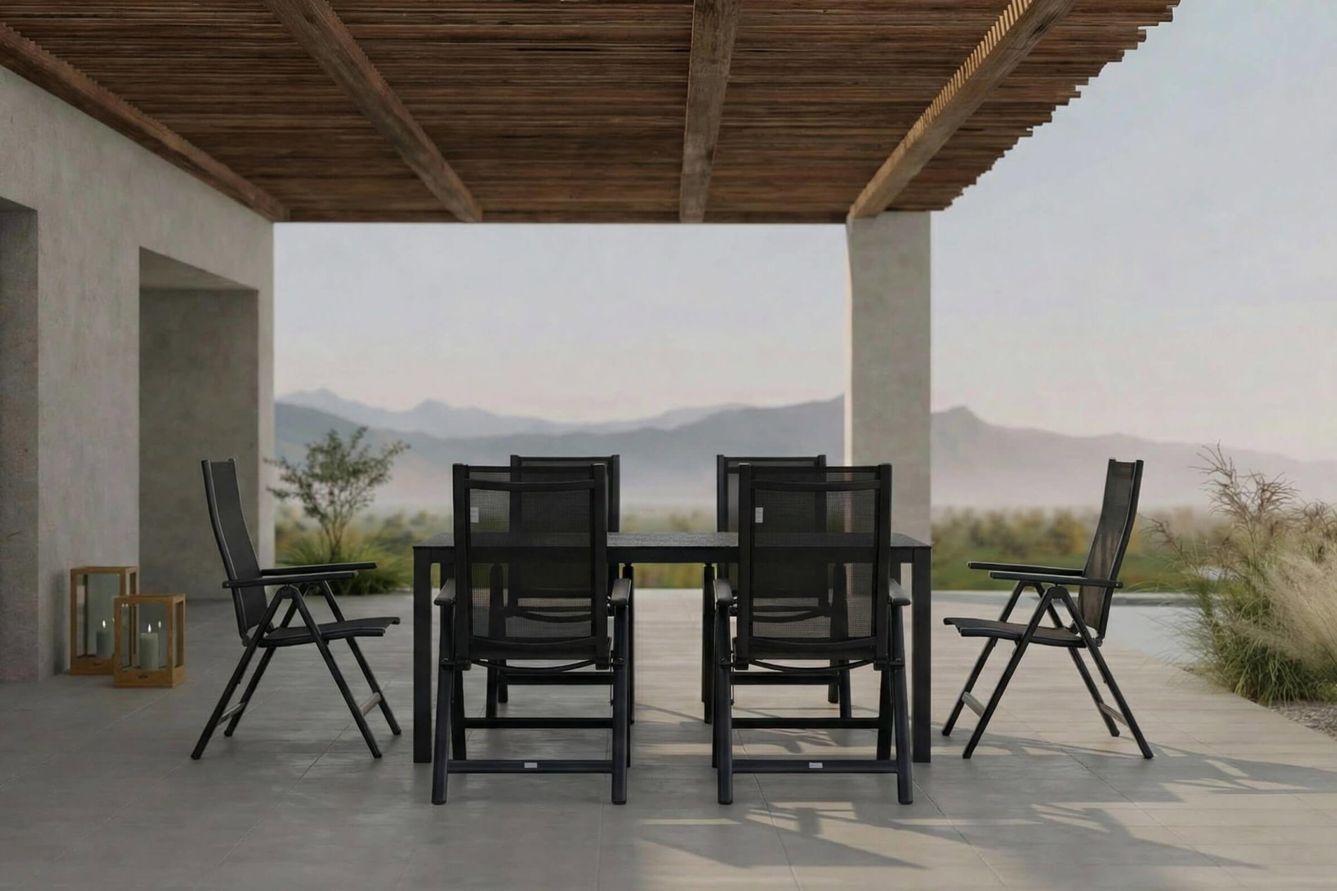 OUTFLEXX Garten-Essgruppe, anthrazit, Alu/Spraystone/Textilen, 160x95 cm, 6 Klappstühle