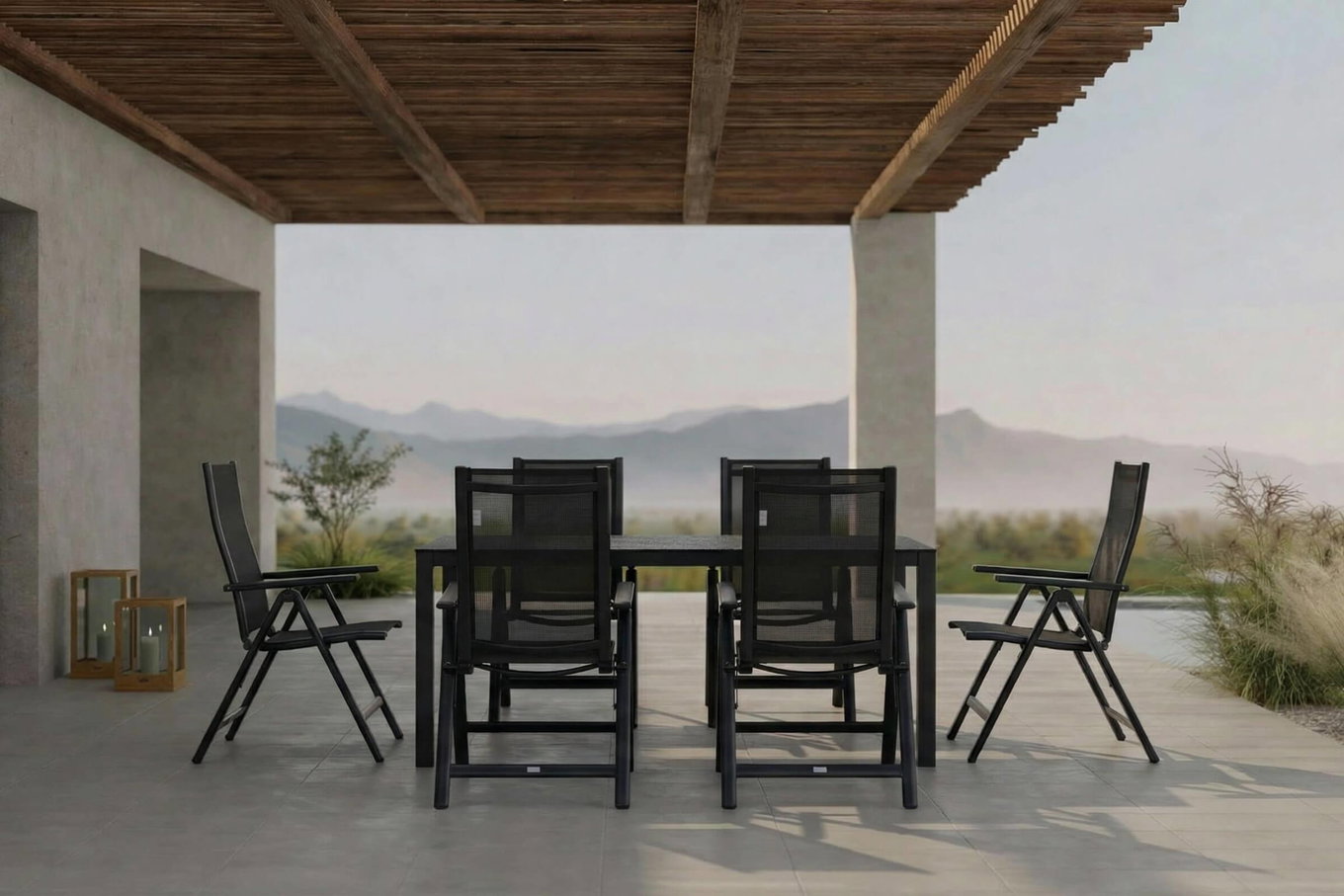 OUTFLEXX Garten-Essgruppe, anthrazit, Alu/Spraystone/Textilen, 160x95 cm, 6 Klappstühle