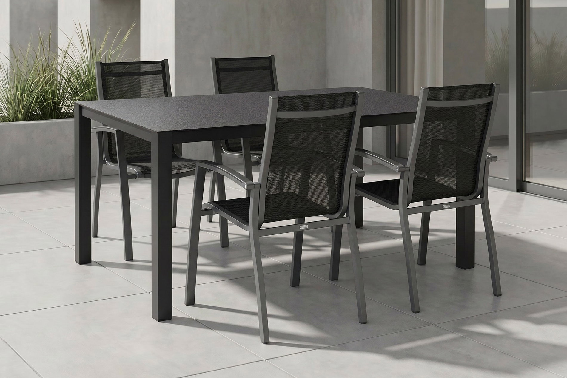 KETTLER Altura Garten-Essgruppe, anthrazit, Alu/Spraystone/Textil, 160x95 cm, 4 Stapelsessel