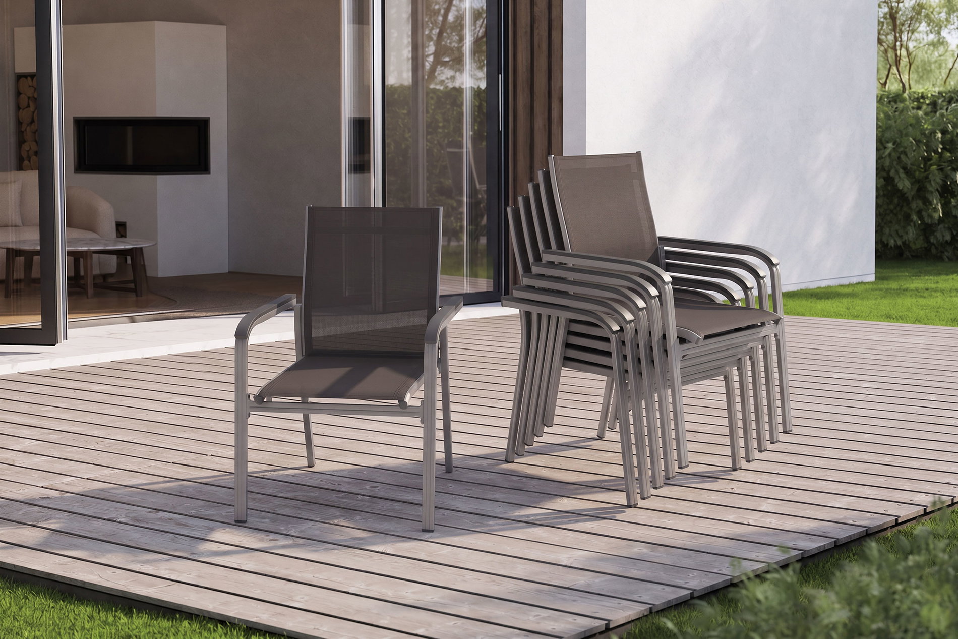 KETTLER BasicPlus Premium, anthra/lakritz, Alu/Outdoorgewebe, 6x Stapelsessel (0102405-7000)