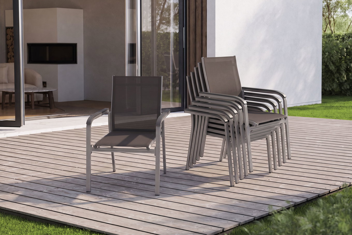 KETTLER BasicPlus Premium, anthra/lakritz, Alu/Outdoorgewebe, 6x Stapelsessel (0102405-7000)