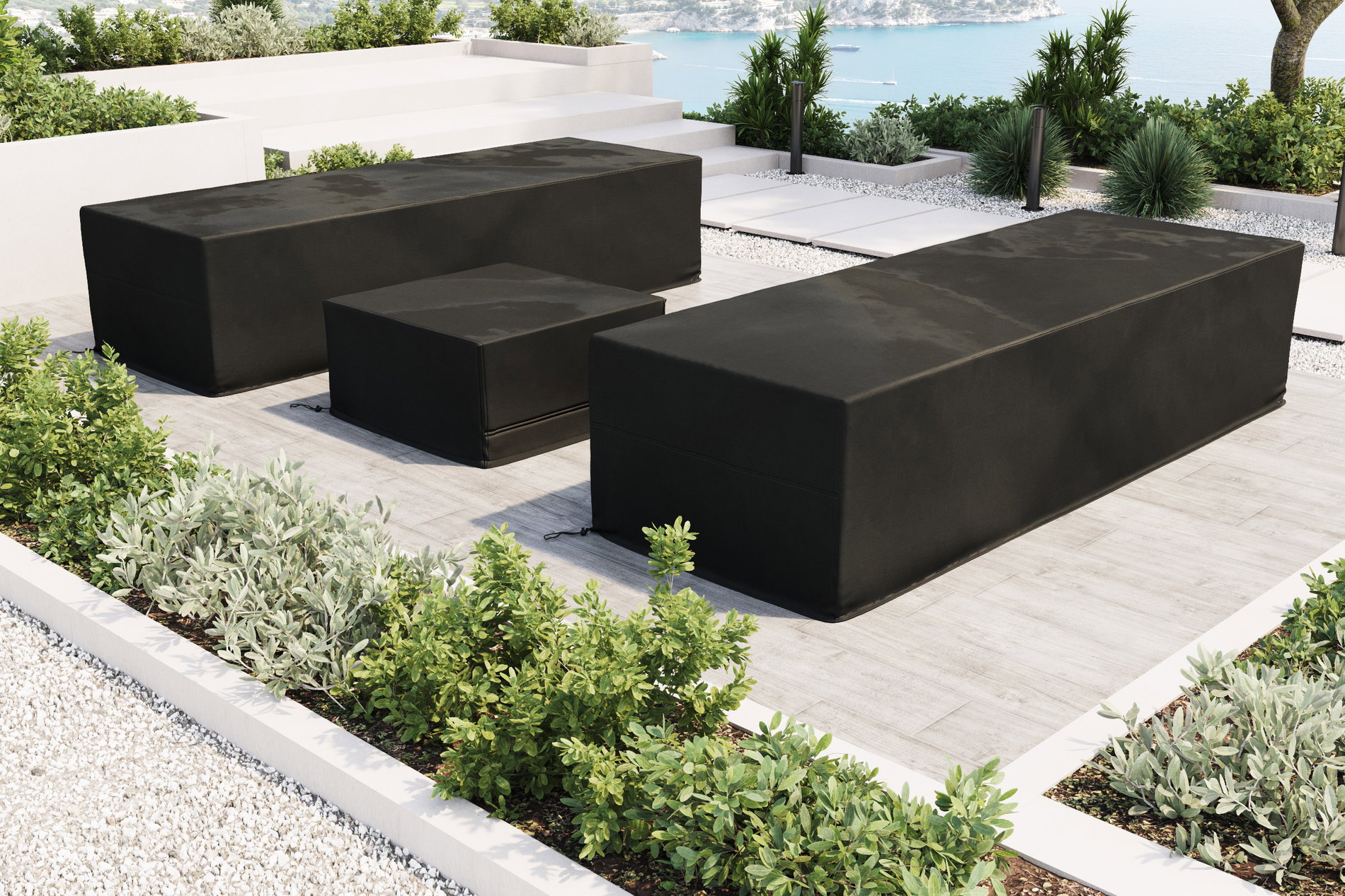 OUTFLEXX Abdeckhauben-Set für Gartenliegen, schwarz, Ripstop-Gewebe/Polyester, wasserabweisend, UV-Schutz OUTFLEXX Abdeckhauben-Set für Gartenliegen, schwarz, Ripstop-Gewebe/Polyester, wasserabweisend, UV-Schutz