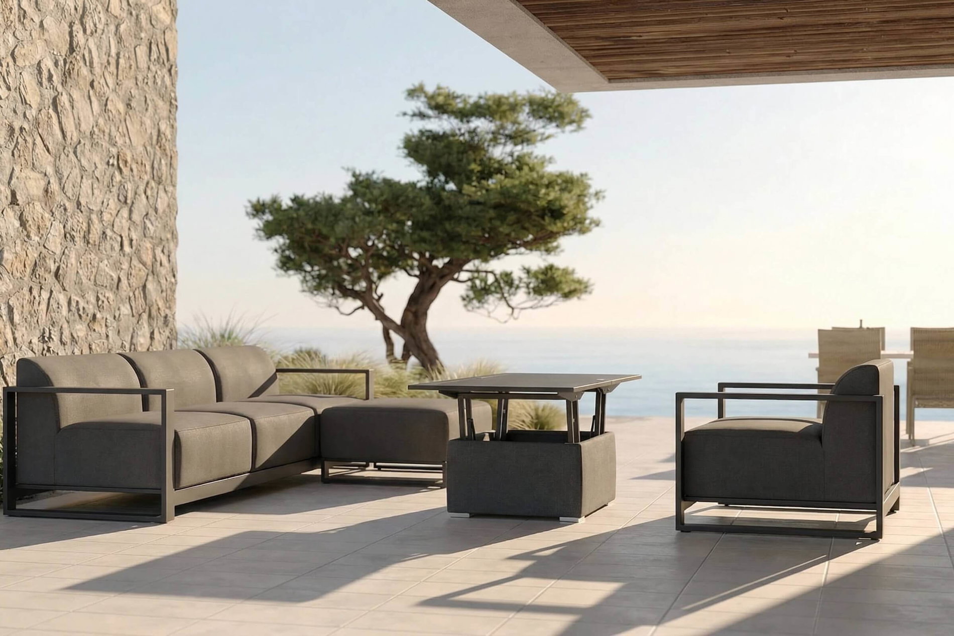 OUTFLEXX Gartenlounge, 5 Personen, höhenverstellbarer Tisch, Alu/Polyester