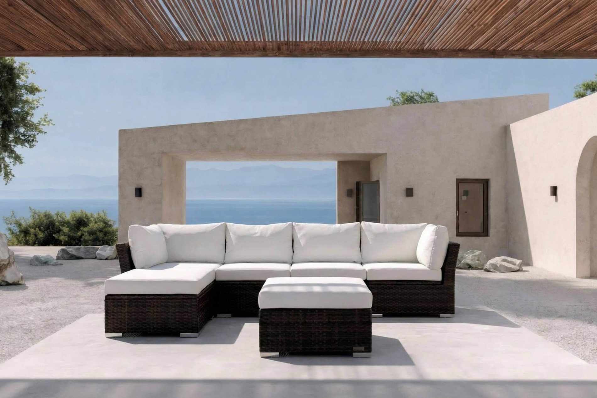 OUTFLEXX Gartenlounge, braun marmoriert, Polyrattan, inkl. Kaffeetisch, für 5 Personen, wasserfeste Kissenbox