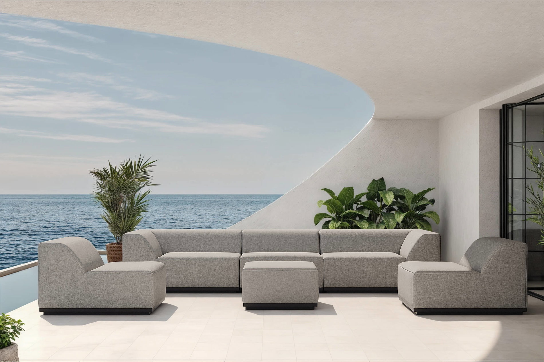 OUTFLEXX Buddha Gartenlounge für 6 Personen, flanelle/anthrazit, Alu/Polyester, witterungs- & UV-beständig