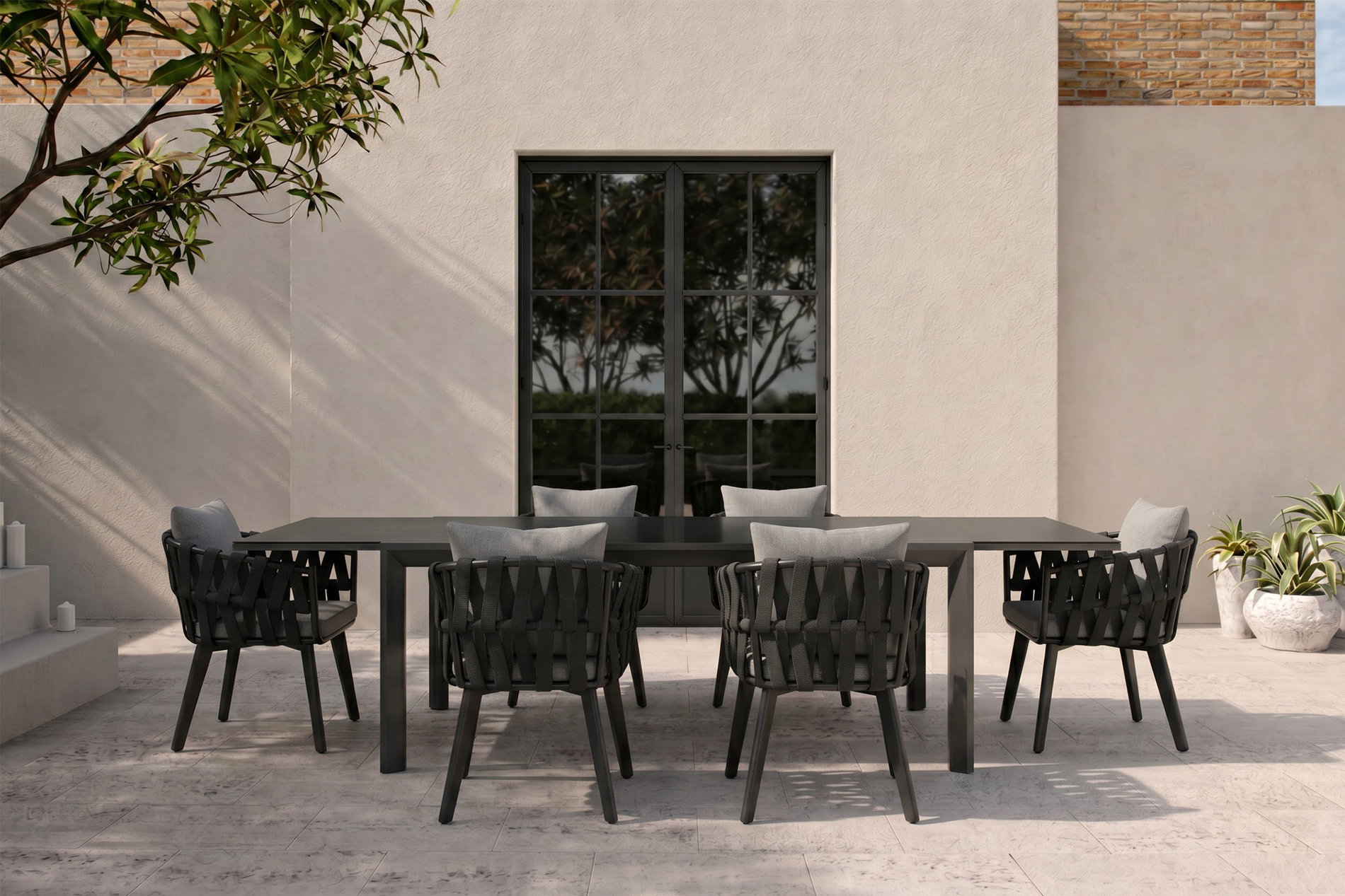 OUTFLEXX Garten-Essgruppe, anthrazit, Aluminium/Glaskeramik, Ausziehtisch, 6 Sessel