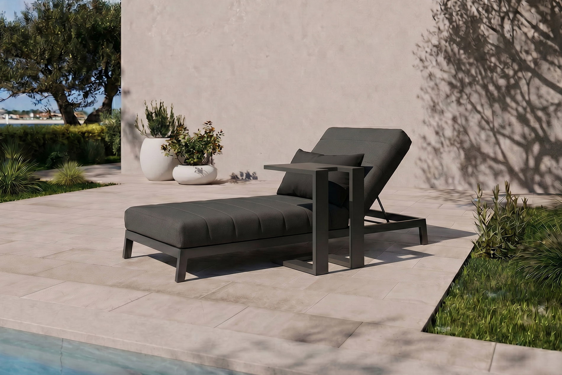 OUTFLEXX Bite Gartenliegen-Set, anthrazit/grau, Aluminium/Polyester, 205 x 90 cm, schnelltrocknend, rostfreies Material, Kissen inklusive