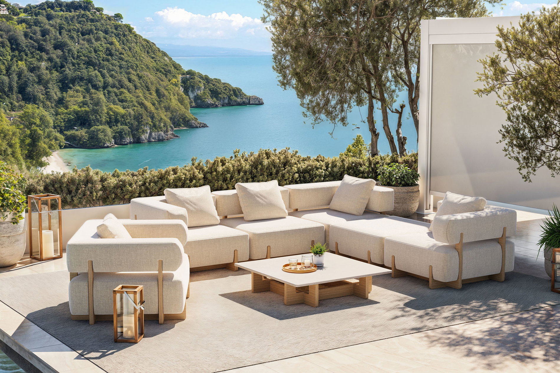 ploss Epoque L Gartenlounge, beige/cloud weave, Alu/Polyester/Schaumstoff, inkl. Polster