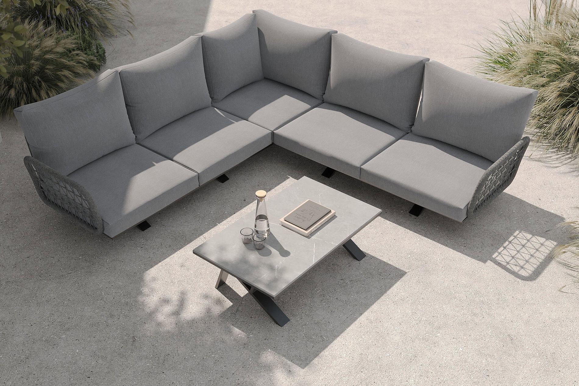 OUTFLEXX Laguna Gartenlounge, anthrazit/grau, Aluminium/Rope-Geflecht, pulverbeschichtet, inkl. Kissen  