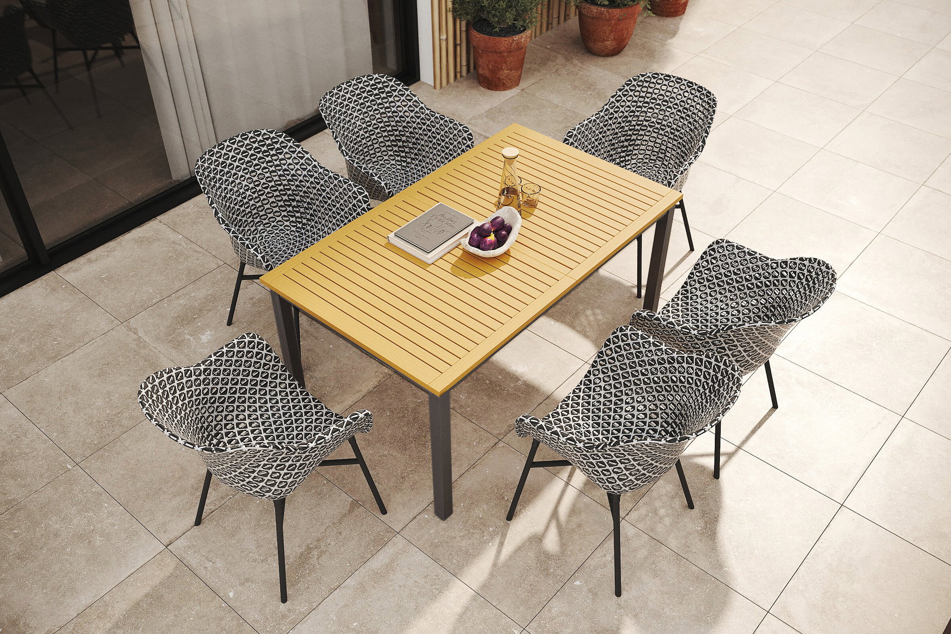 HARTMAN South Wales Garten-Essgruppe, xerix/natur/schwarz/weiß, Alu/Teak/Kunststoff, Ausziehtisch 150/210 x 90 cm, inkl. 6 Sessel