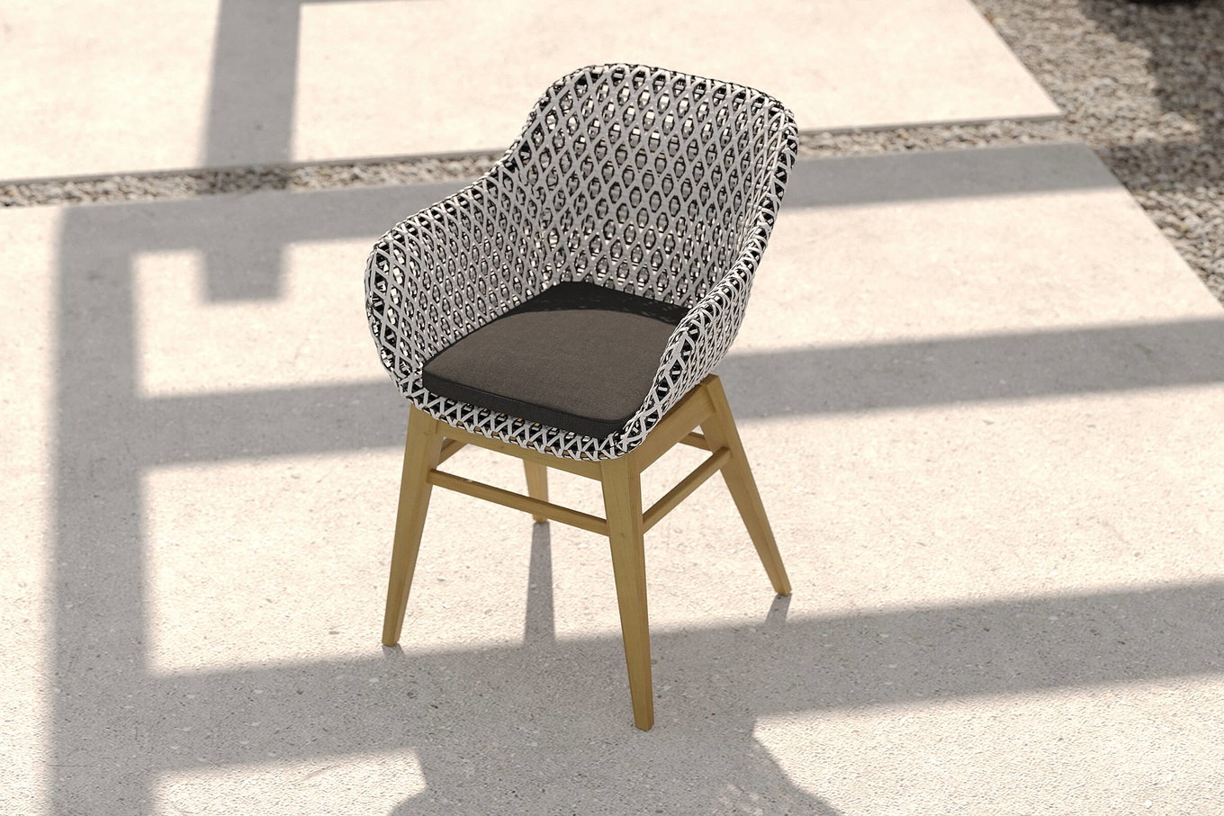 OUTFLEXX Bali Dining Sessel, schwarz/weiß/natur, Polyrattan/Akazie/Stahl, 56 x 58 x 78 cm, wetterfest, inkl. Olefin-Kissen, FSC®-zertifiziertes Produkt