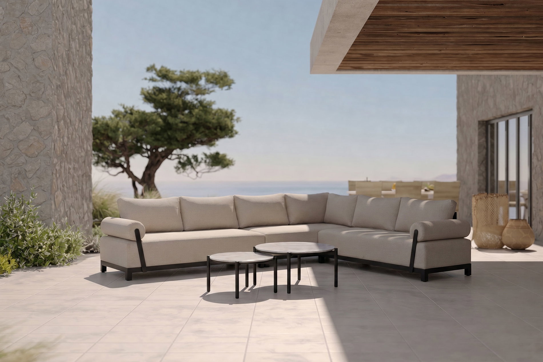 OUTFLEXX Altea Gartenlounge für 5-6 Personen, beige-weiß, Aluminium/Polyesterbezug, wetterfest und pflegeleicht