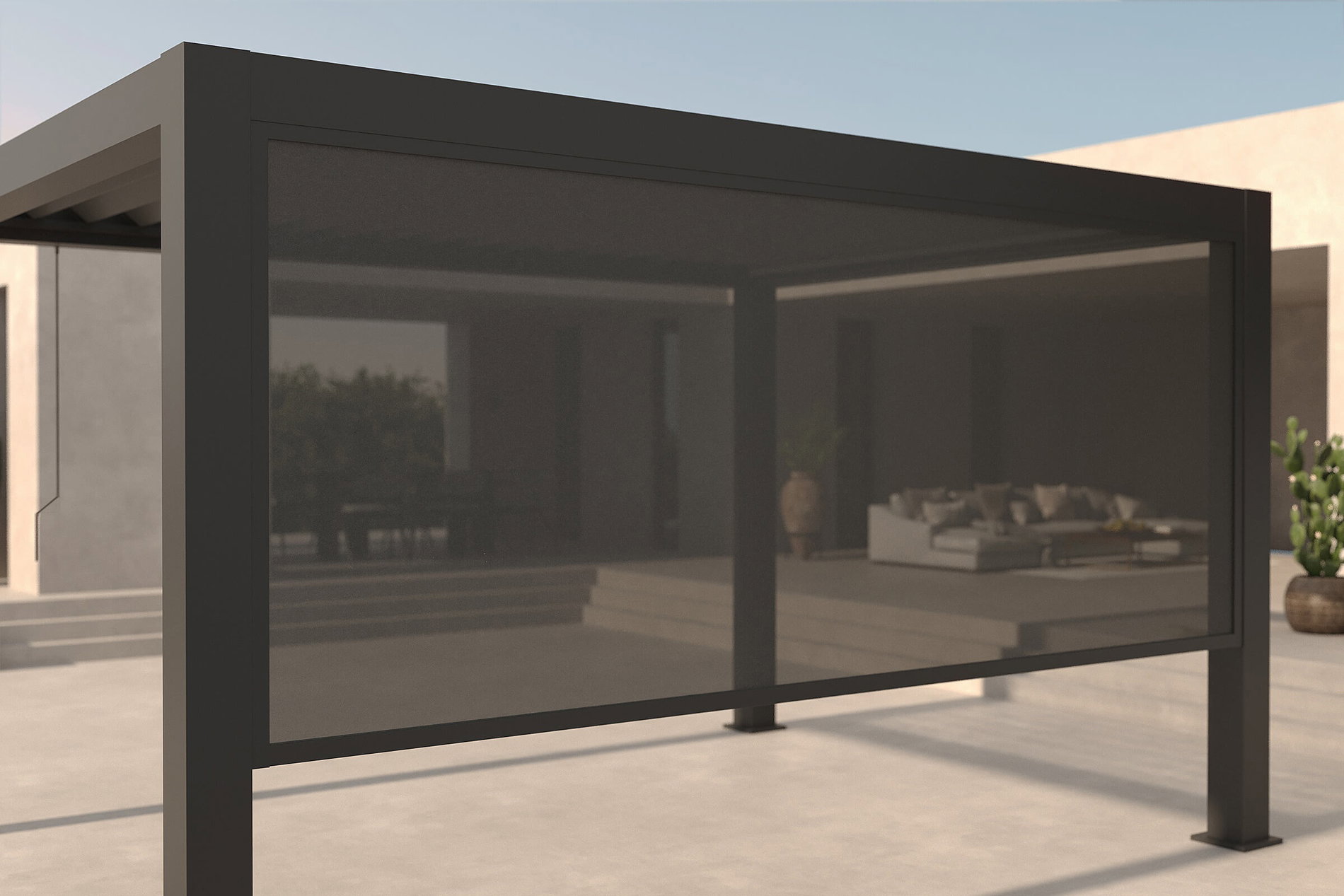 OUTFLEXX Antalya Seitenrollo, schwarz, Aluminium und Textilene, 4 x 2,3 m, UV- und witterungsbeständig OUTFLEXX Antalya Seitenrollo, schwarz, Aluminium und Textilene, 4 x 2,3 m, UV- und witterungsbeständig