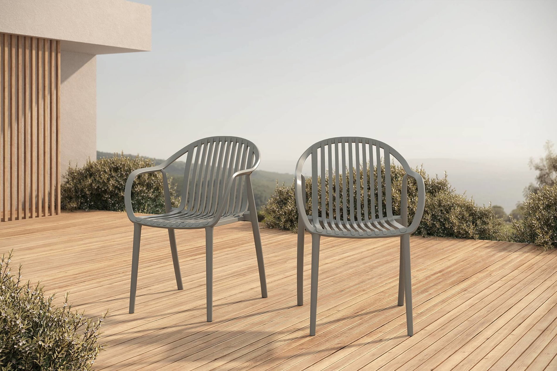 VILLANA Pico Curve Stapelsessel 2er-Set, grau, Kunststoff, 56,5 x 59,5 x 83 cm, stapelbar, UV-beständig