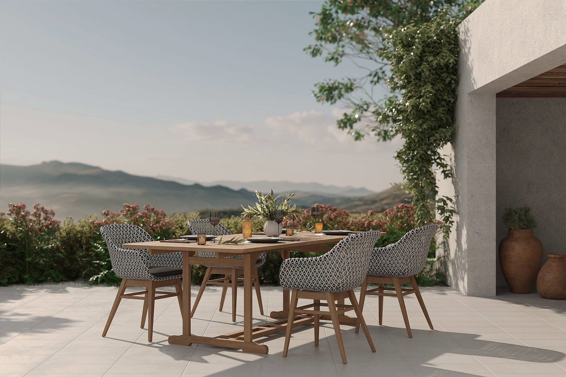 OUTFLEXX Bali Garten-Essgruppe mit 4 Dining Sesseln, schwarz/weiß/natur, Akazie/Polyrattan, 150/200 x 90 cm, FSC®-zertifiziertes Produkt OUTFLEXX Bali Garten-Essgruppe mit 4 Dining Sesseln, schwarz/weiß/natur, Akazie/Polyrattan, 150/200 x 90 cm, FSC®-zertifiziertes Produkt