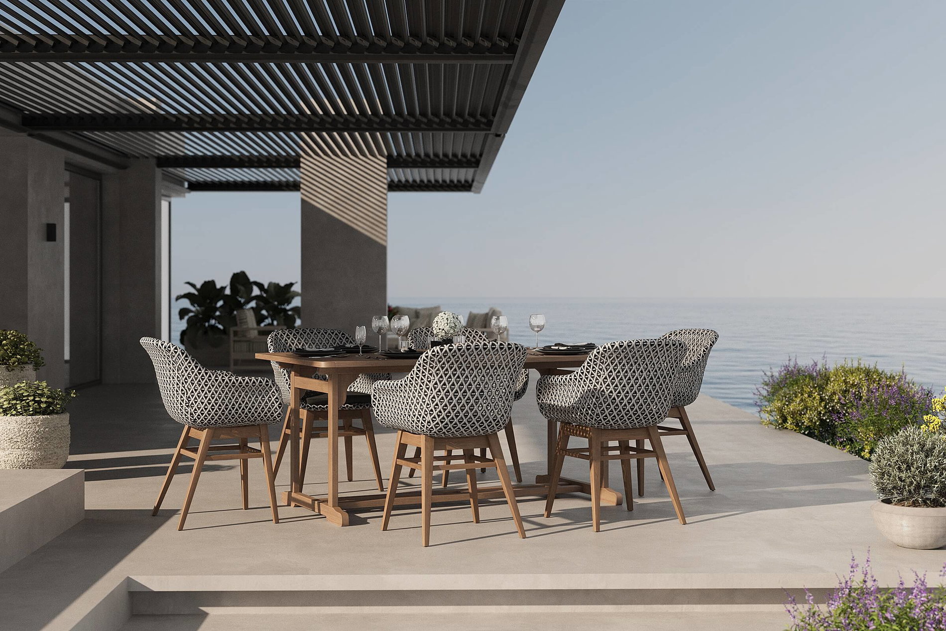 OUTFLEXX Bali Garten-Essgruppe mit 6 Dining Sesseln, schwarz/weiß/natur, Akazie/Polyrattan, 150/200 x 90 cm, FSC®-zertifiziertes Produkt OUTFLEXX Bali Garten-Essgruppe mit 6 Dining Sesseln, schwarz/weiß/natur, Akazie/Polyrattan, 150/200 x 90 cm, FSC®-zertifiziertes Produkt