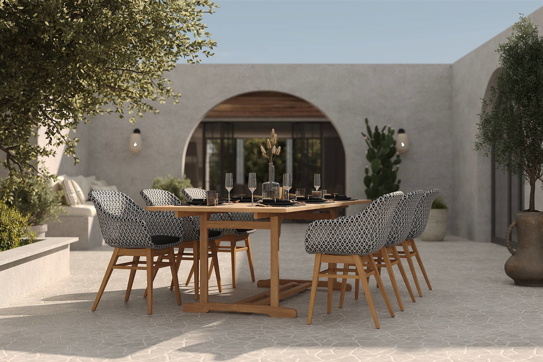 OUTFLEXX Bali Garten-Essgruppe mit 6 Dining Sesseln, schwarz/weiß/natur, Akazie/Polyrattan, Tisch 180/240 x 100 cm, FSC®-zertifiziertes Produkt OUTFLEXX Bali Garten-Essgruppe mit 6 Dining Sesseln, schwarz/weiß/natur, Akazie/Polyrattan, Tisch 180/240 x 100 cm, FSC®-zertifiziertes Produkt