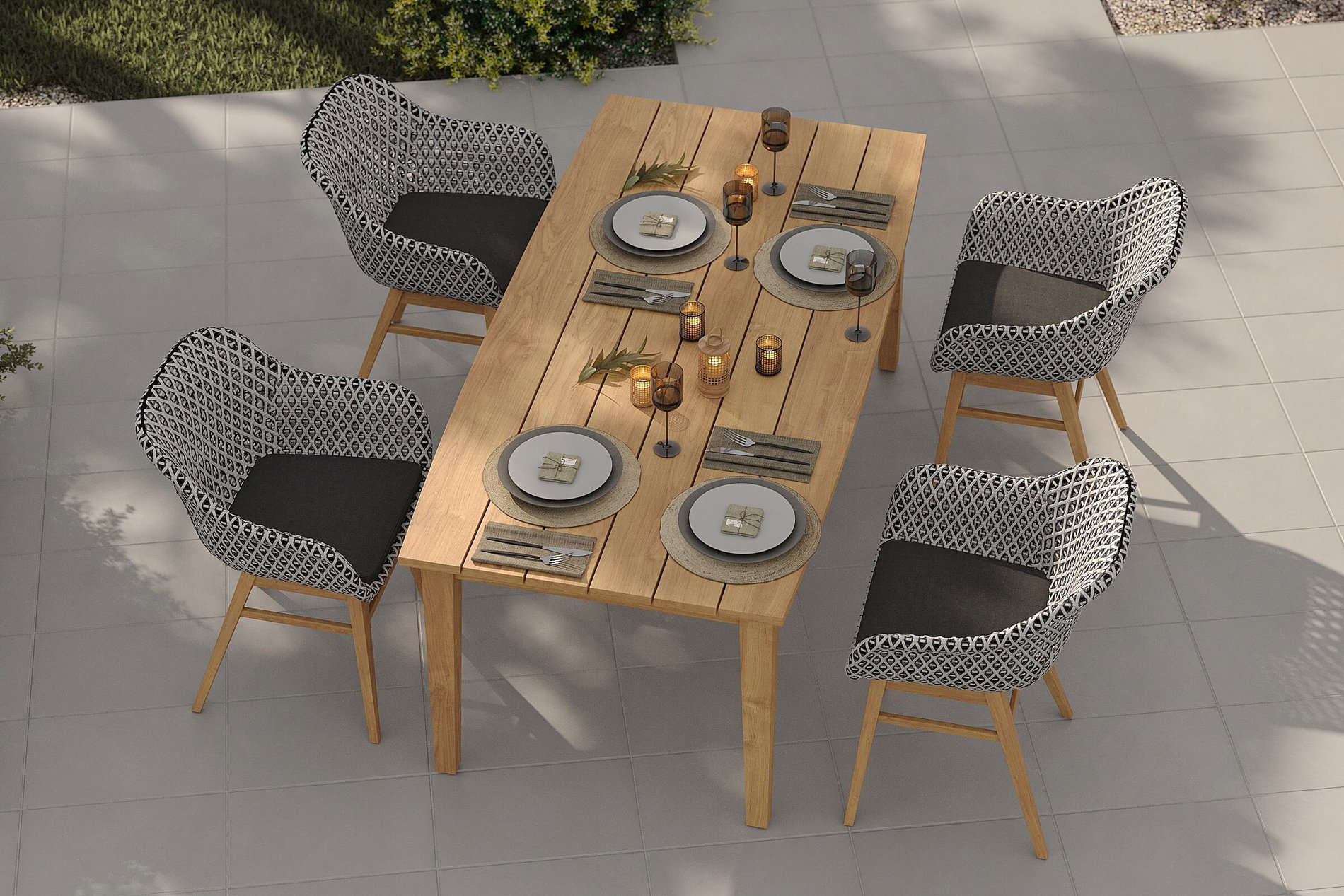 OUTFLEXX Bali Garten-Essgruppe mit 4 Dining Sesseln, schwarz/weiß/natur, Akazie/Polyrattan, Tisch 180 x 90 cm, FSC®-zertifiziert OUTFLEXX Bali Garten-Essgruppe mit 4 Dining Sesseln, schwarz/weiß/natur, Akazie/Polyrattan, Tisch 180 x 90 cm, FSC®-zertifiziert