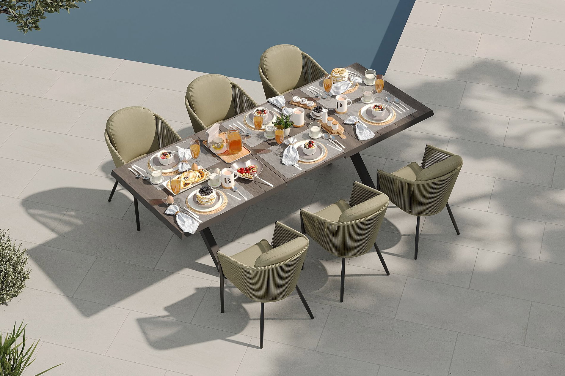 SIENA GARDEN Garten-Essgruppe, anthrazit/grün, Alu/Keramik/Rope-Geflecht, ausziehbarer Tisch 200/260 x 100 cm, 6 Diningsessel SIENA GARDEN Garten-Essgruppe, anthrazit/grün, Alu/Keramik/Rope-Geflecht, ausziehbarer Tisch 200/260 x 100 cm, 6 Diningsessel