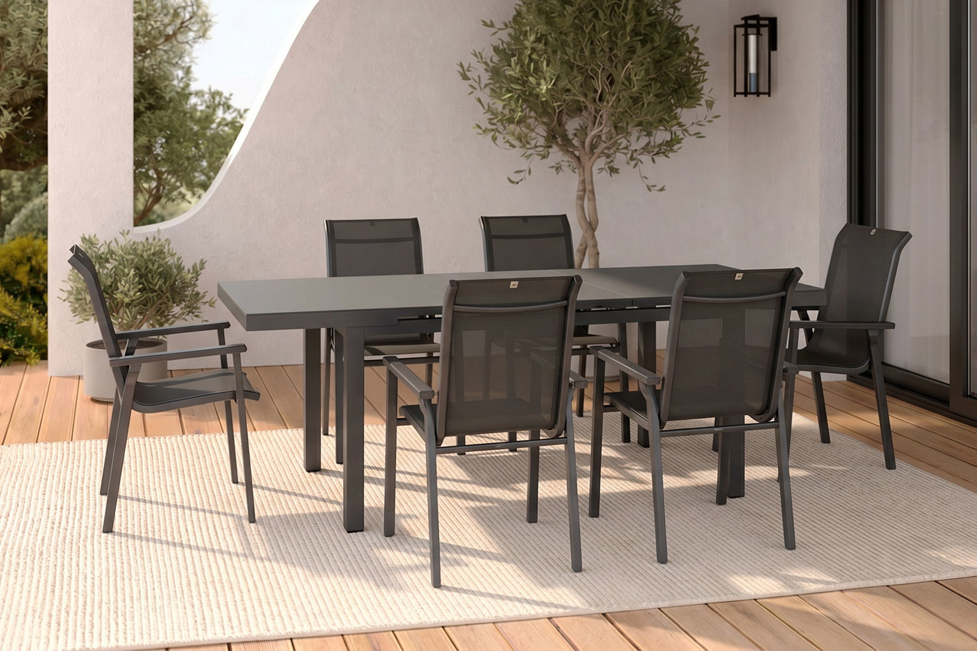KETTLER BasicPlus Pro Garten-Essgruppe, 6 Personen, ausziehbar, 180-240cm, Alu/Glas/Textilene