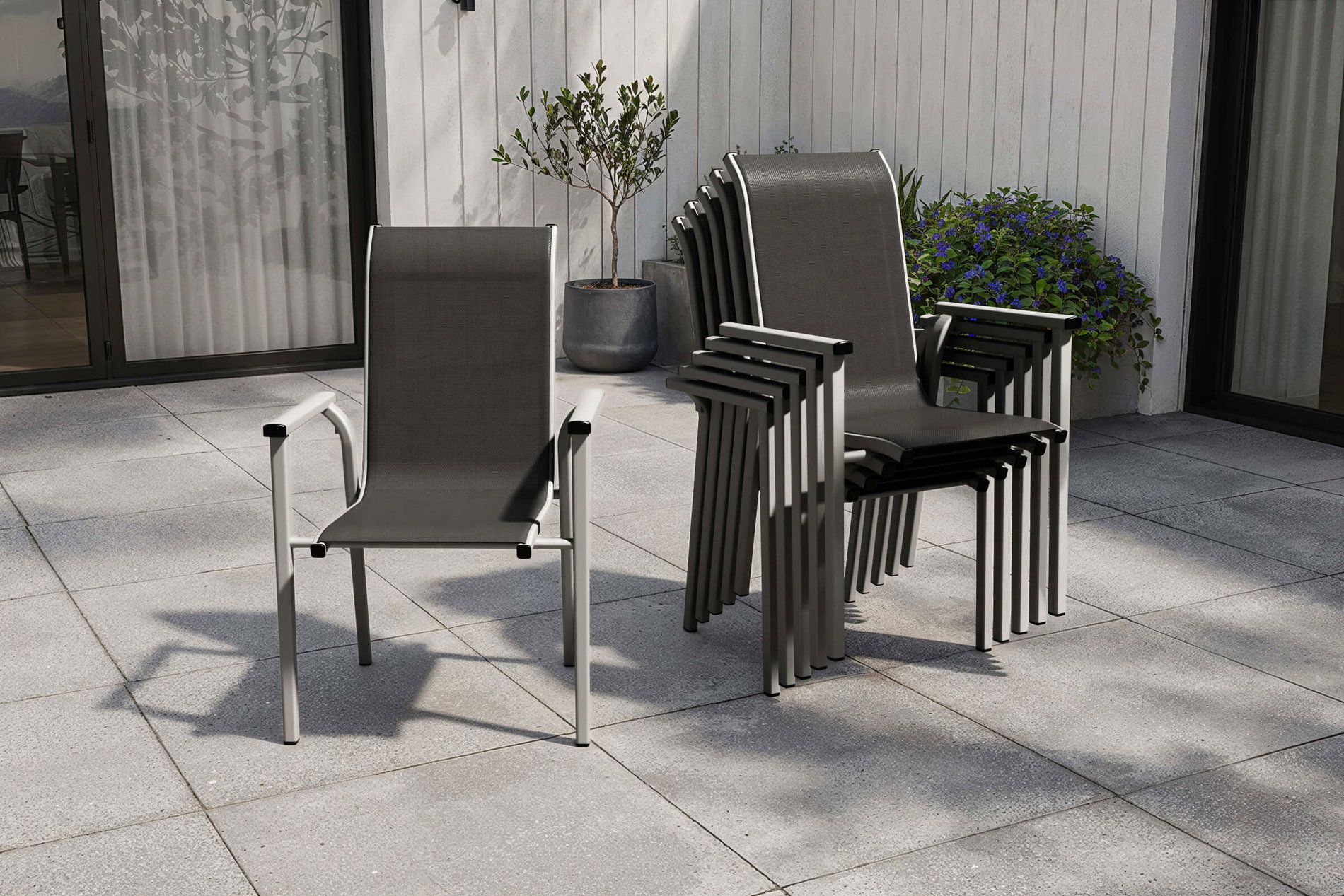 KETTLER BasicPlus Pro Stapelsessel 6er-Set, silber/anthrazit, Aluminium/Textilene, 70 x 65 x 99 cm, stapelbar KETTLER BasicPlus Pro Stapelsessel 6er-Set, silber/anthrazit, Aluminium/Textilene, 70 x 65 x 99 cm, stapelbar