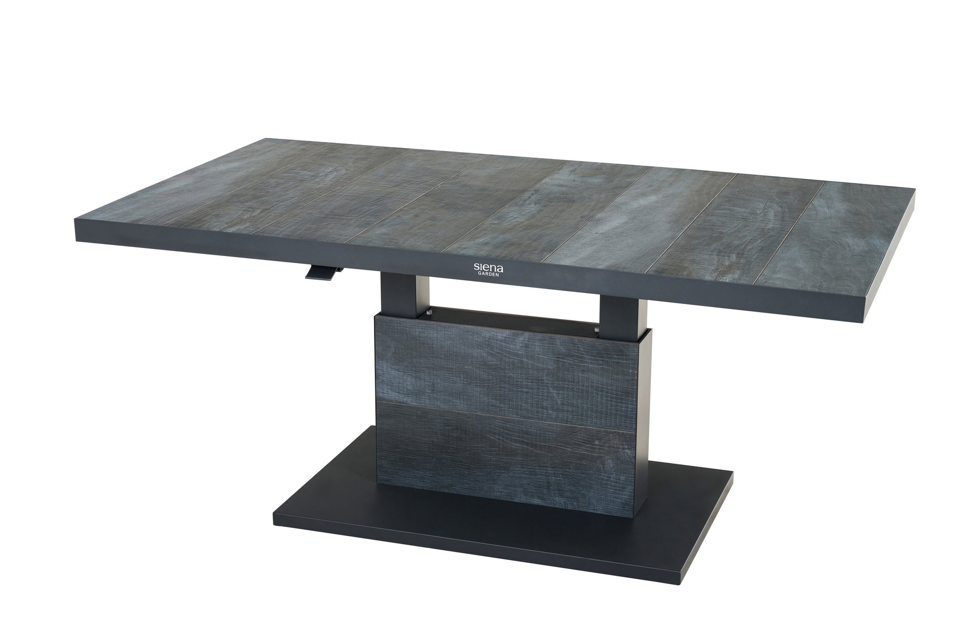 SIENA GARDEN Talina Lifttisch, anthrazit/wood grey, Aluminium und Keramik, 160 x 90 x 52-72 cm, stufenlos höhenverstellbar, kratzfest